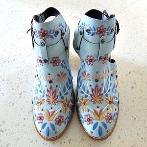 New Floral Embroidered Women's Wood Block High Heel Buckle Sandal Shoes sz 9